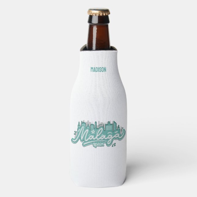 Custom Name / Text Malaga Spain Bottle Cooler (Bottle Front)