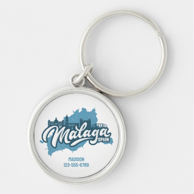Custom Name / Text Malaga Spain Key Ring (Front)