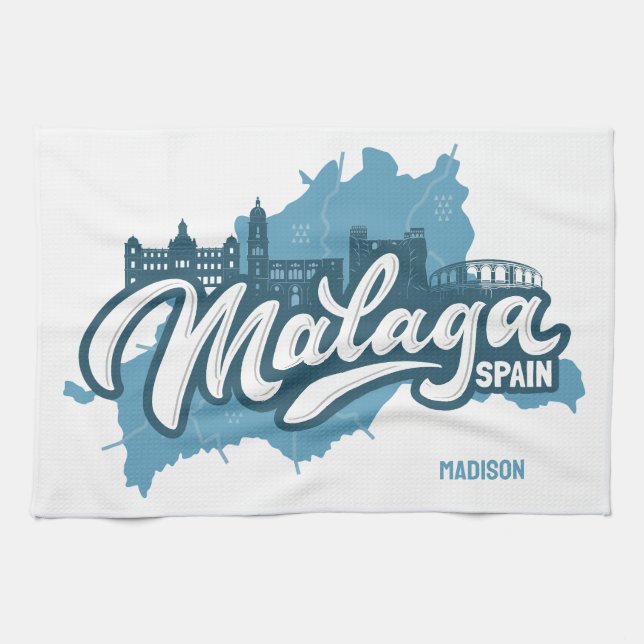 Custom Name / Text Malaga Spain Tea Towel (Horizontal)