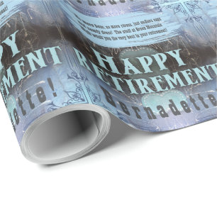 Custom Name Text Message Blue Retirement Wrapping Paper