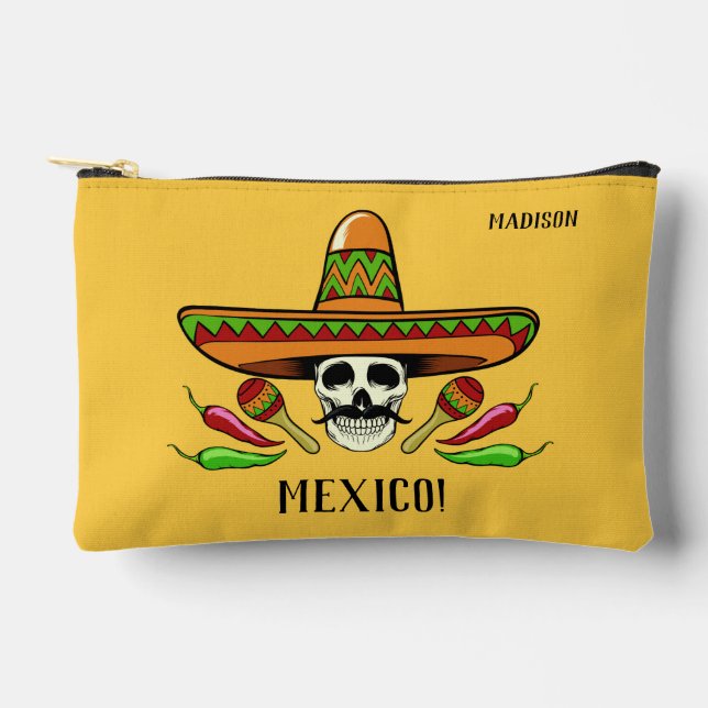 Custom name / text Mexican skull Accessory Pouch (Front)