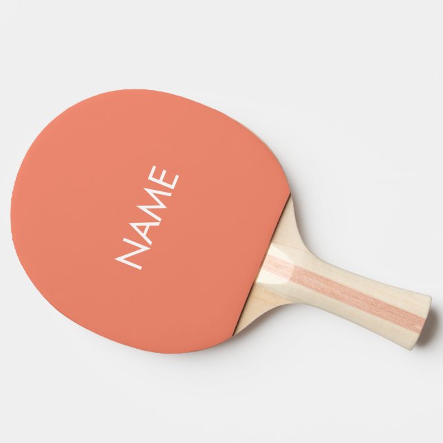 Custom name text monogram salmon orange ping pong paddle (Side)