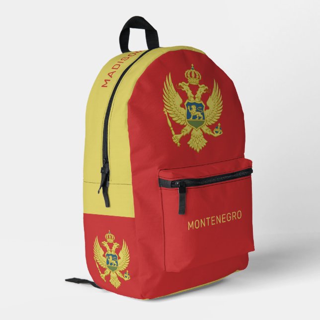 Custom Name & Text Montenegro Flag Printed Backpack (Back Corner Left)