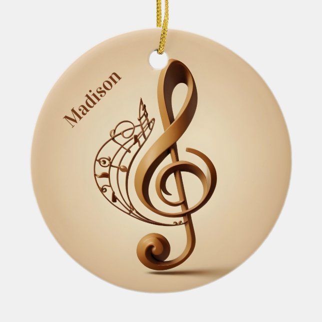 Custom Name & Text Musical Clef Note Ceramic Ornament (Front)