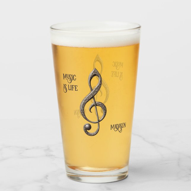 Custom Name & Text Musical Clef Note Glass (Back Filled)