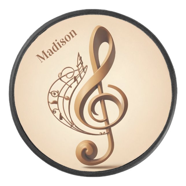 Custom Name & Text Musical Clef Note Hockey Puck (Front)