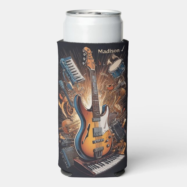 Custom Name & Text Musical Instruments Seltzer Can Cooler (Seltzer Back)