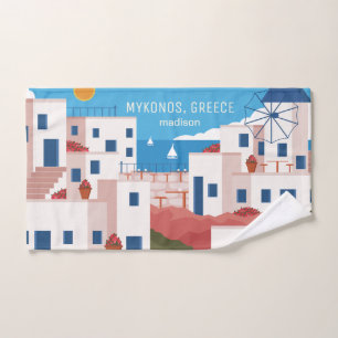 Custom Name & Text Mykonos Greece Hand Towel