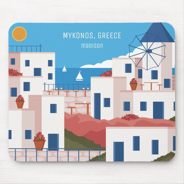Custom Name & Text Mykonos Greece Mouse Pad (Front)