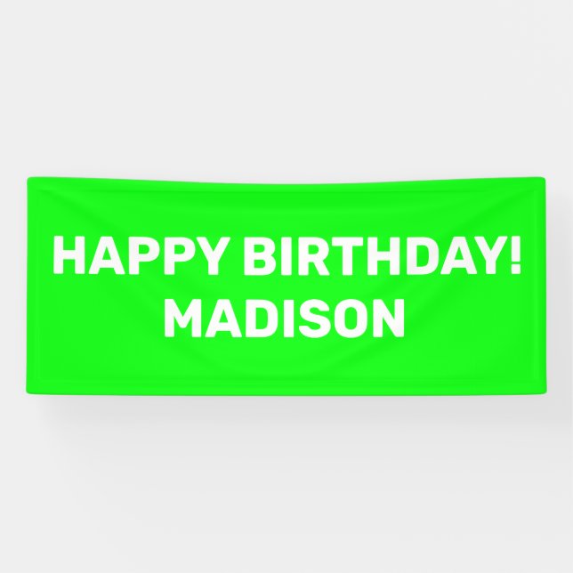 Custom name text neon green screen birthday Banner (Horizontal)