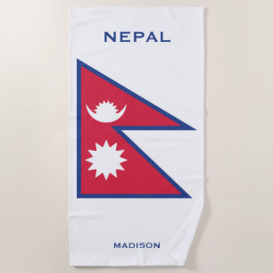 Custom Name & Text Nepal Flag Beach Towel