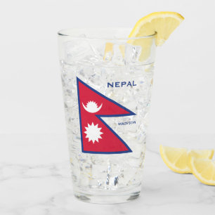 Custom Name & Text Nepal Flag Glass