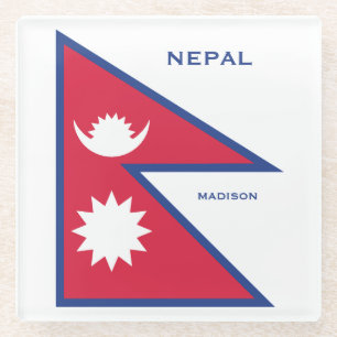 Custom Name & Text Nepal Flag Glass Coaster