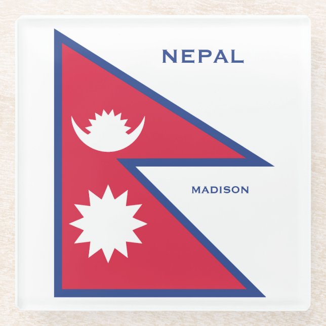Custom Name & Text Nepal Flag Glass Coaster (Front)
