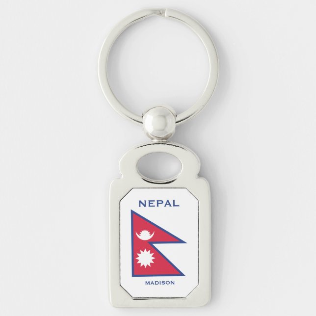 Custom Name & Text Nepal Flag Key Ring (Front)