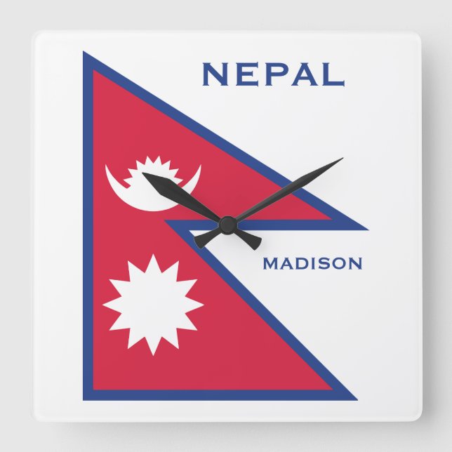 Custom Name & Text Nepal Flag Square Wall Clock (Front)