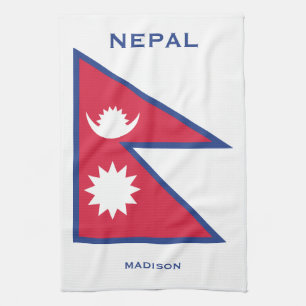 Custom Name & Text Nepal Flag Tea Towel