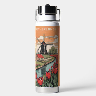 Custom Name & Text Netherlands Windmills Water Bottle