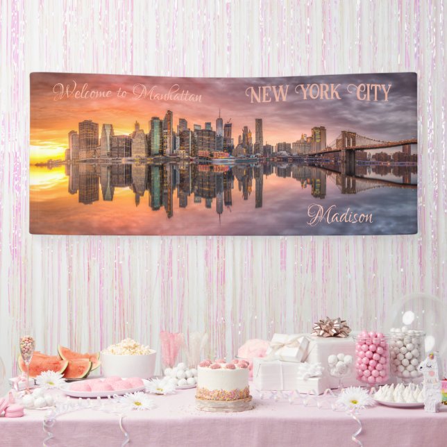 Custom Name & Text New York City Skyline Banner (Party)