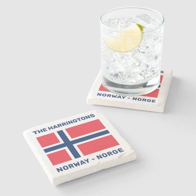 Custom Name & Text Norwegian Flag Stone Coaster (Side)