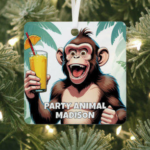 Custom Name / Text Party Animal Metal Tree Decoration