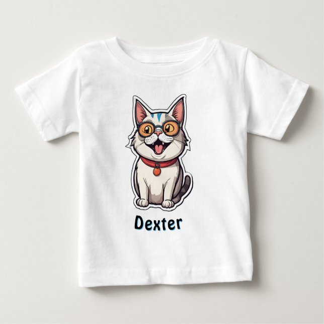 Custom Name Text Personalised Cat Sticker T-Shirt (Front)