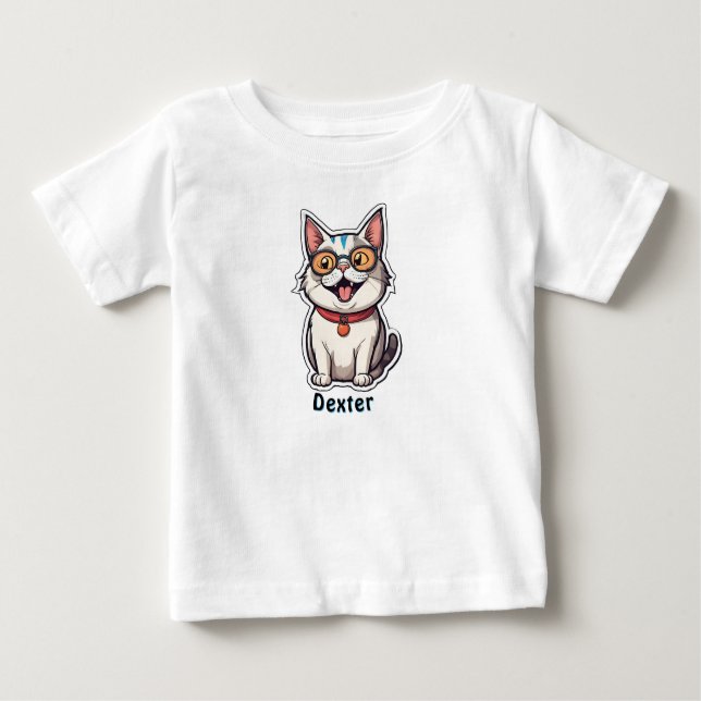 Custom Name Text Personalised Cat Sticker T-Shirt (Front)
