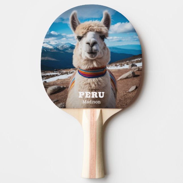 Custom Name & Text Peru Llama Ping Pong Paddle (Front)
