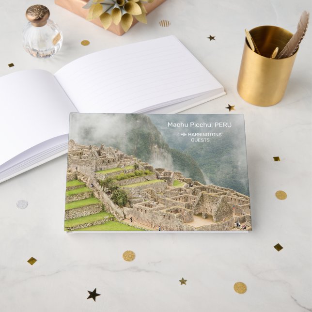 Custom Name & Text Peru Machu Picchu Guest Book (Front Open)