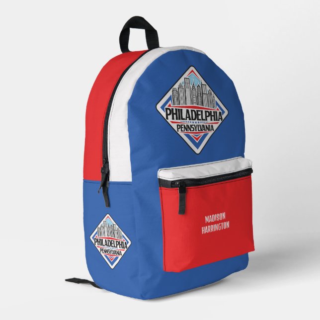 Custom Name / Text Philadelphia Pennsylvania Printed Backpack (Back Corner Left)