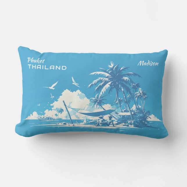Custom Name & Text Phuket Thailand Lumbar Cushion (Front)