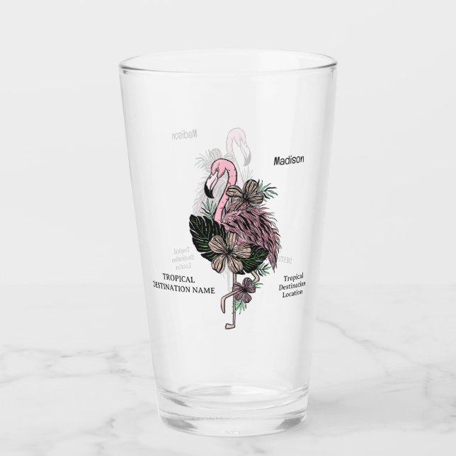Custom Name & Text Pink Flamingo Glass (Front)