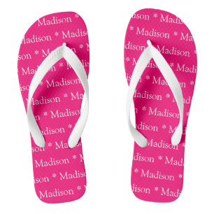 Custom name text pink fuchsia white pattern thongs