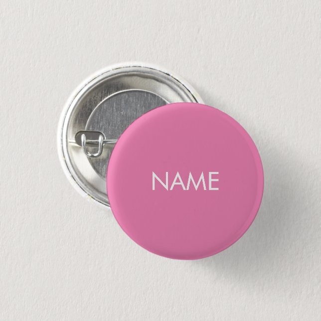 Custom name text pink white minimalist pin button (Front & Back)