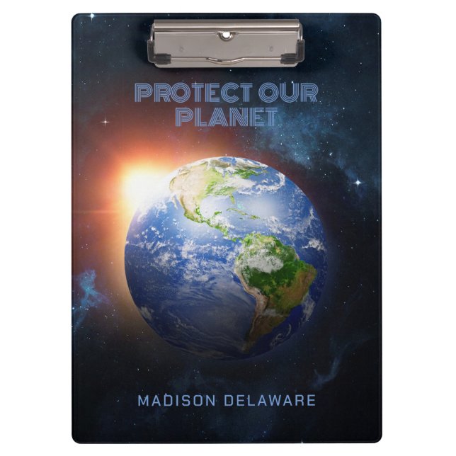 Custom Name & Text Planet Earth Clipboard (Front)
