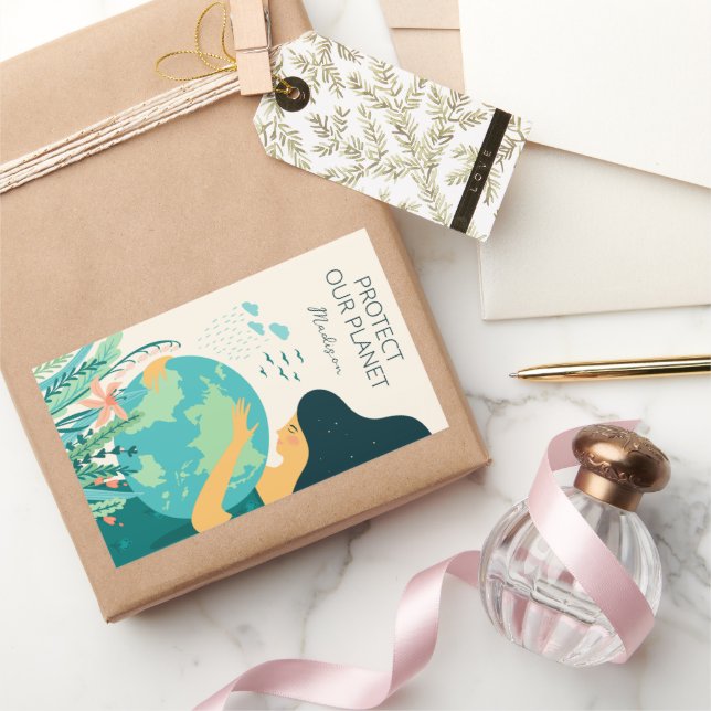 Custom Name & Text Planet Earth Mother Rectangular Sticker (Gifting)