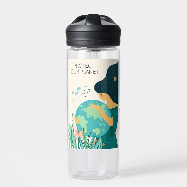 Custom Name & Text Planet Earth Mother Water Bottle (Front)