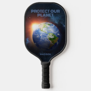 Custom Name & Text Planet Earth Pickleball Paddle