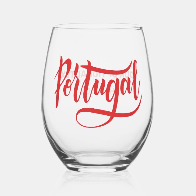 Custom Name & Text Portugal Stemless Wine Glass (Front)