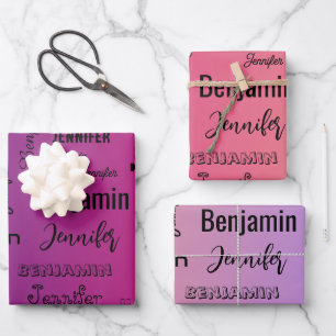Custom Name Text Purple Peach Gradient Wrapping Paper Sheet