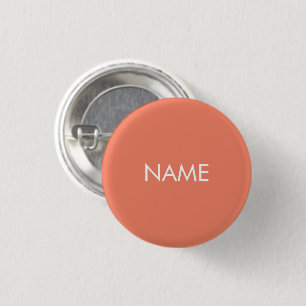 Custom name text salmon orange white minimalist 3 cm round badge