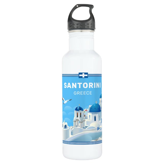 Custom Name & Text Santorini Greece 710 Ml Water Bottle (Front)
