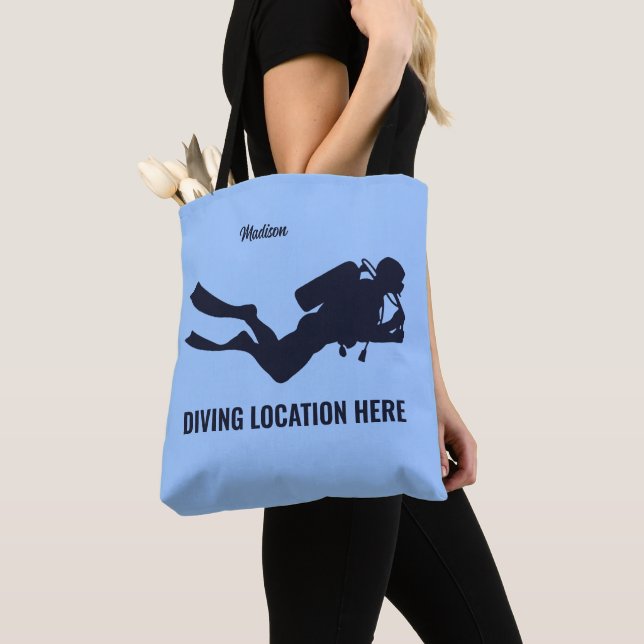 Custom Name & Text Scuba Diving Tote Bag (Close Up)
