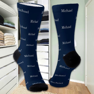 Custom Name Text Simple Elegant Navy Blue Socks