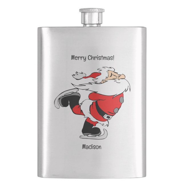 Custom Name & Text Skating Santa Hip Flask (Front)