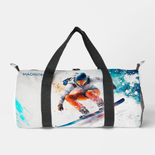 Custom Name & Text Snowboarder Duffle Bag