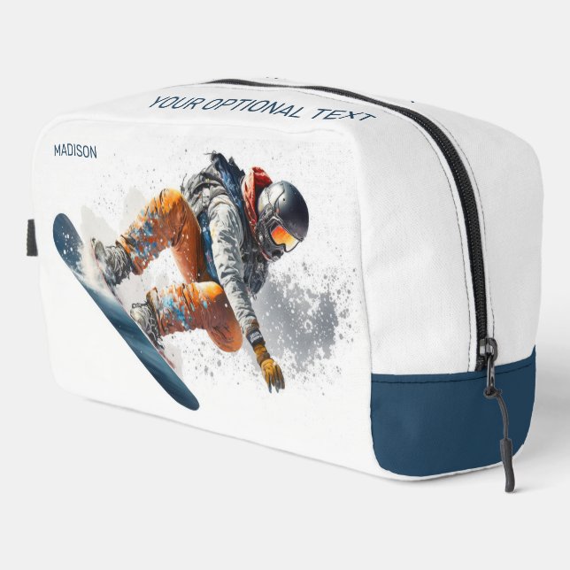 Custom Name & Text Snowboarder Illustration Dopp Kit (Right Corner)
