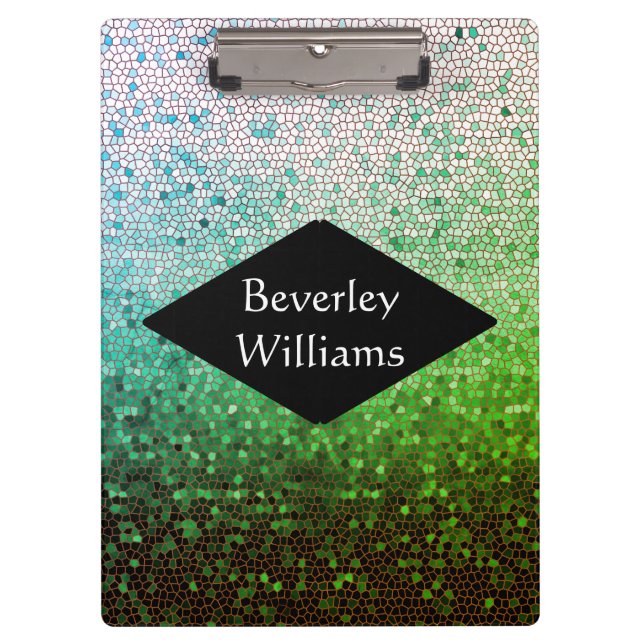 Custom Name Text Sparkling Green Clipboard (Front)