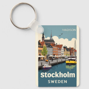 Custom Name & Text Stockholm Sweden Key Ring