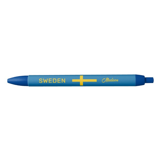 Custom Name & Text Swedish Flag Blue Ink Pen (Front)
